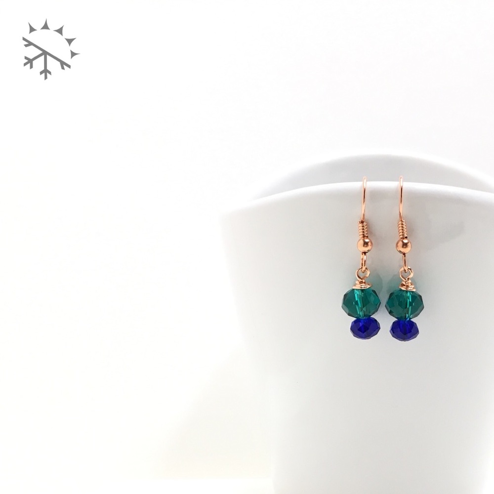 Teal & Blue Crystal & Copper Small Earrings - Picture 6 of 6
